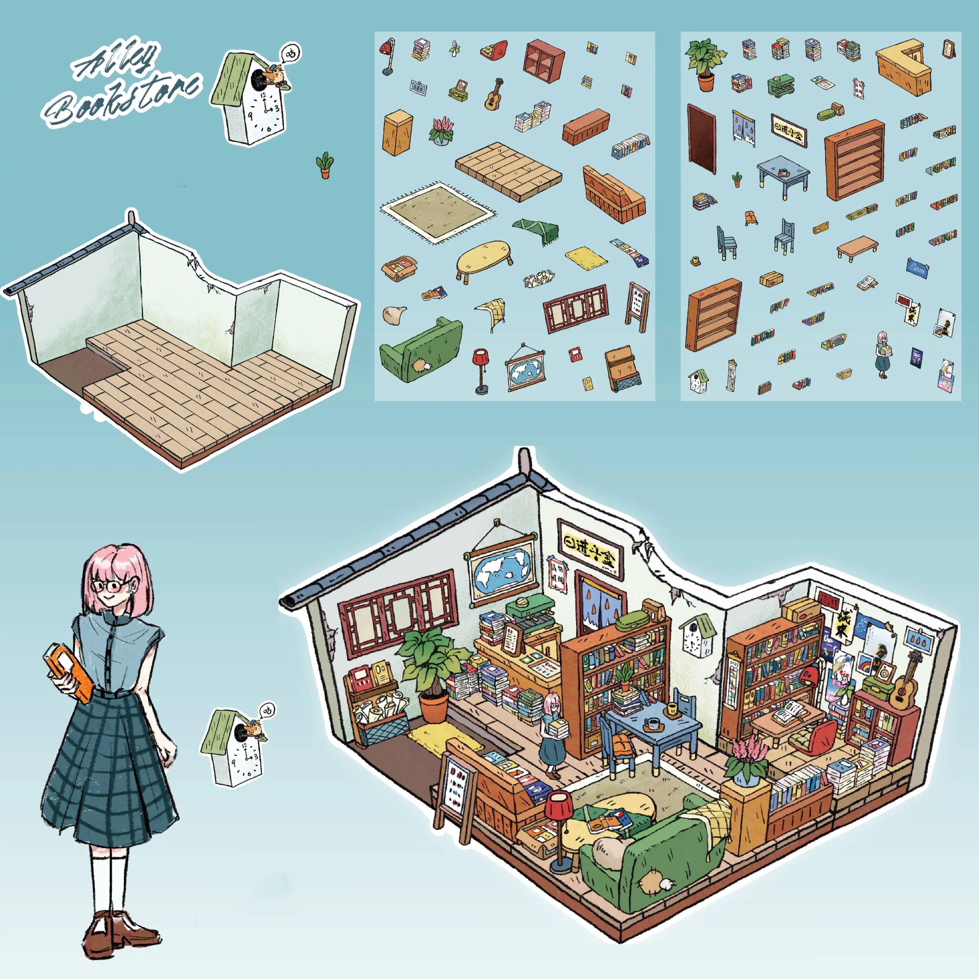 Lane's End Bookshop 3D Miniature Scene Sticker