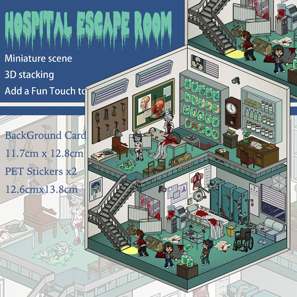 Hospital Escape Room 3D Miniature Scene Sticker