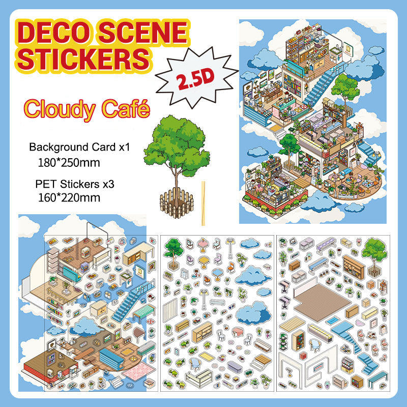 Cloudy Café 3D Scene Sticker