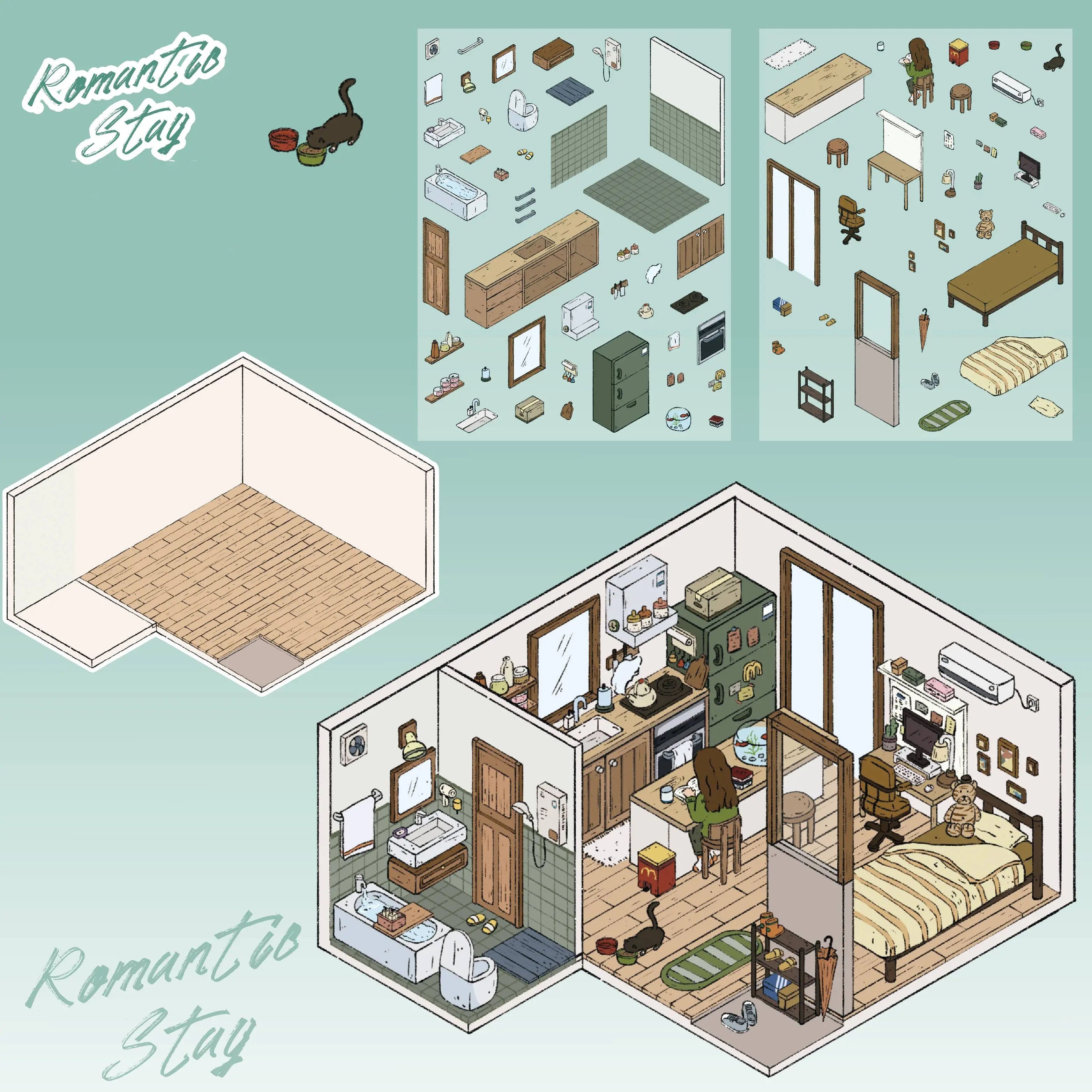 Check In to Romance 3D Miniature Scene Sticker