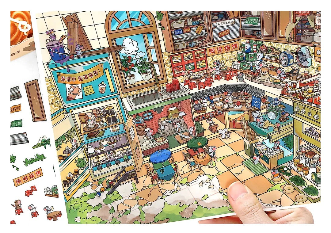 Hamster Snack Street Shop Scene Stickers