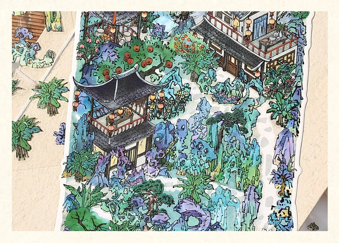 Mountain Stone House Room Scene Stickers