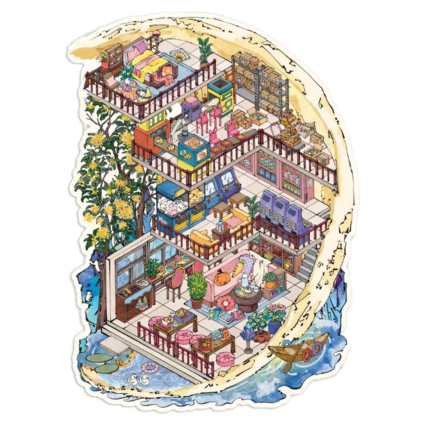 Moon Island Platform Room Scene Stickers