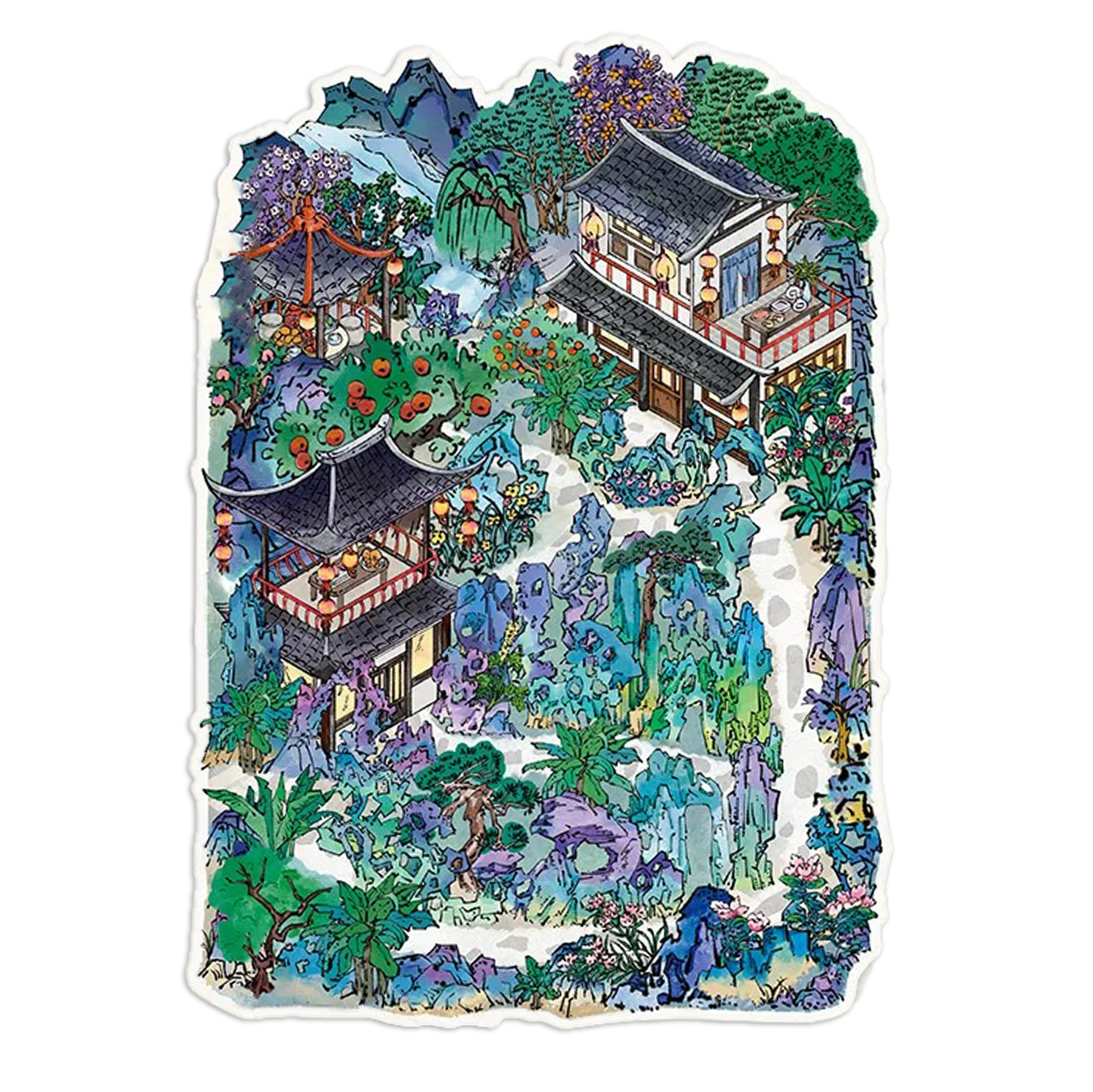 Mountain Stone House Room Scene Stickers