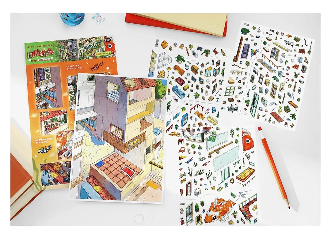 Fish in the Ruins Room Scene Stickers