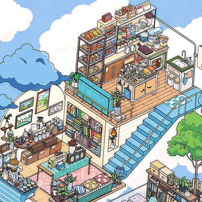 Cloudy Café 3D Scene Sticker 