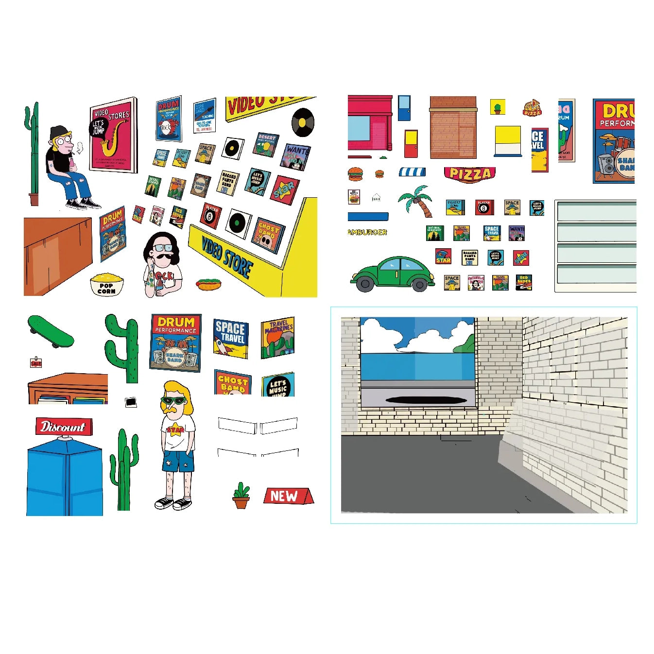Retro Media Hub 2.5D Miniature Scene Sticker - Qubo