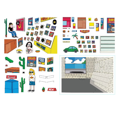Retro Media Hub 2.5D Miniature Scene Sticker - Qubo