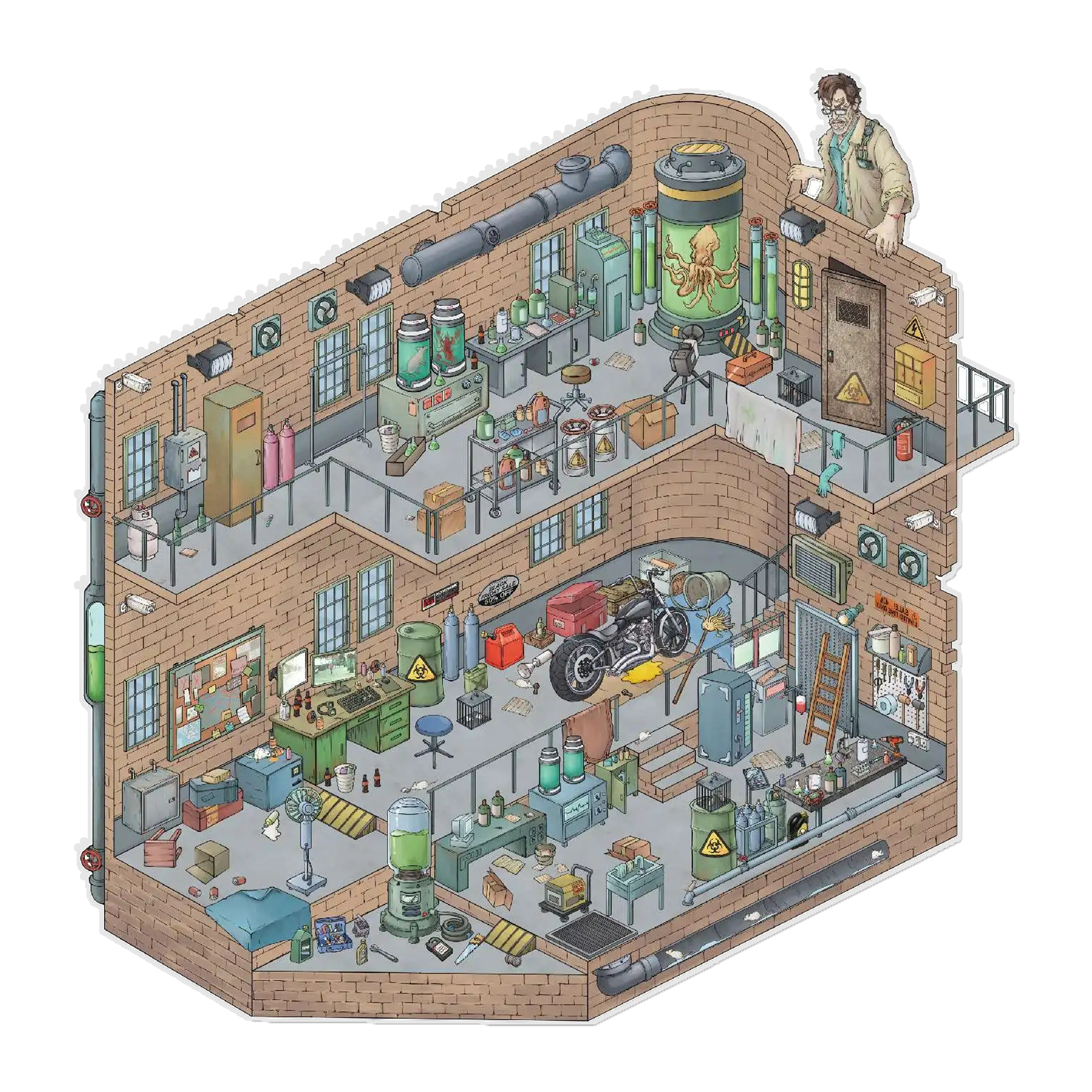Biochemistry Lab 3D Miniature Scene Sticker 