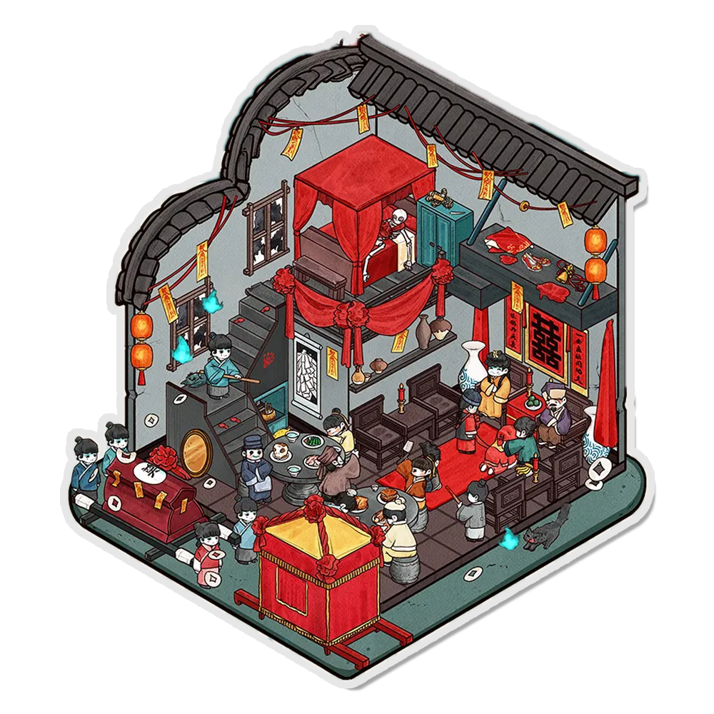 Chinese Wedding 3D Miniature Scene Sticker 
