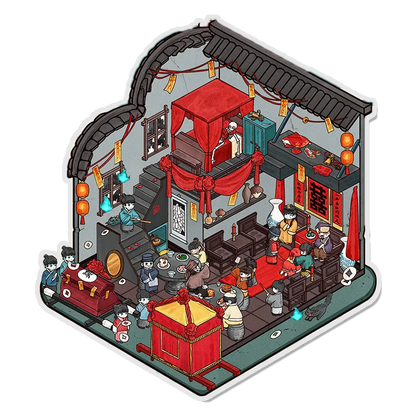 Chinese Wedding 3D Miniature Scene Sticker 