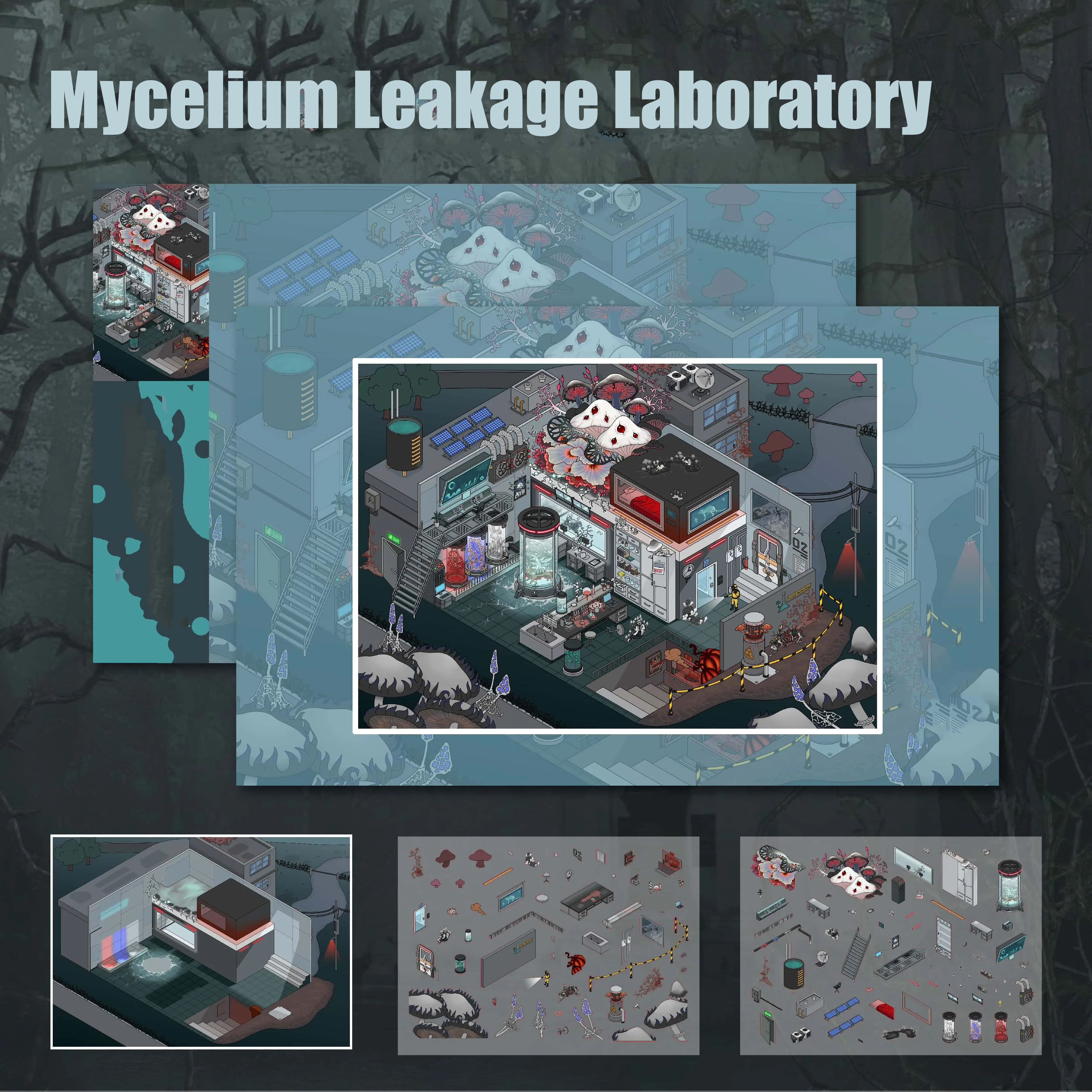Mycelium Leakage Laboratory 3D Miniature Scene Sticker 