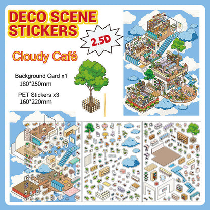 Cloudy Café 3D Scene Sticker 