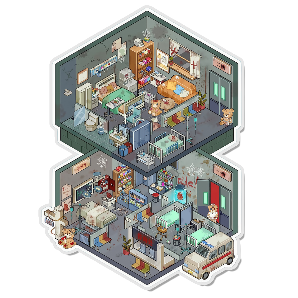 Quiet Hospital 3D Scene Sticker 