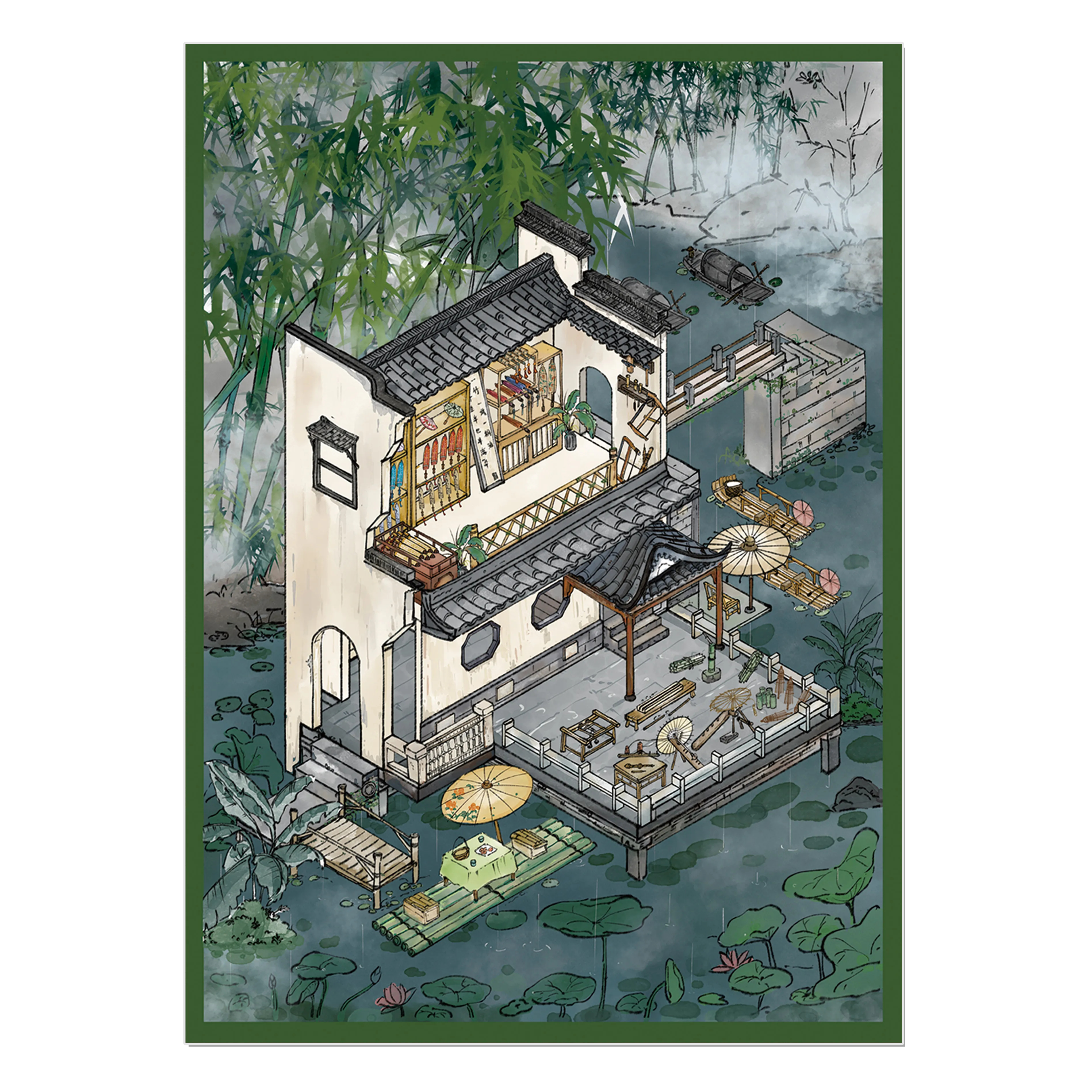 Silk-Rain Parasol 3D Miniature Scene Sticker 