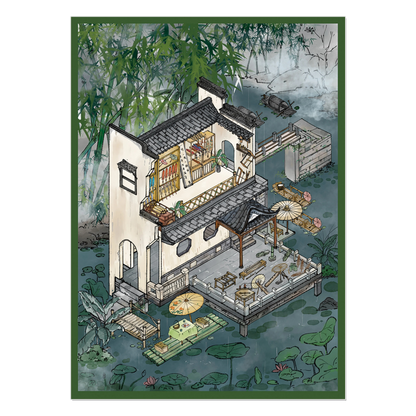 Silk-Rain Parasol 3D Miniature Scene Sticker 