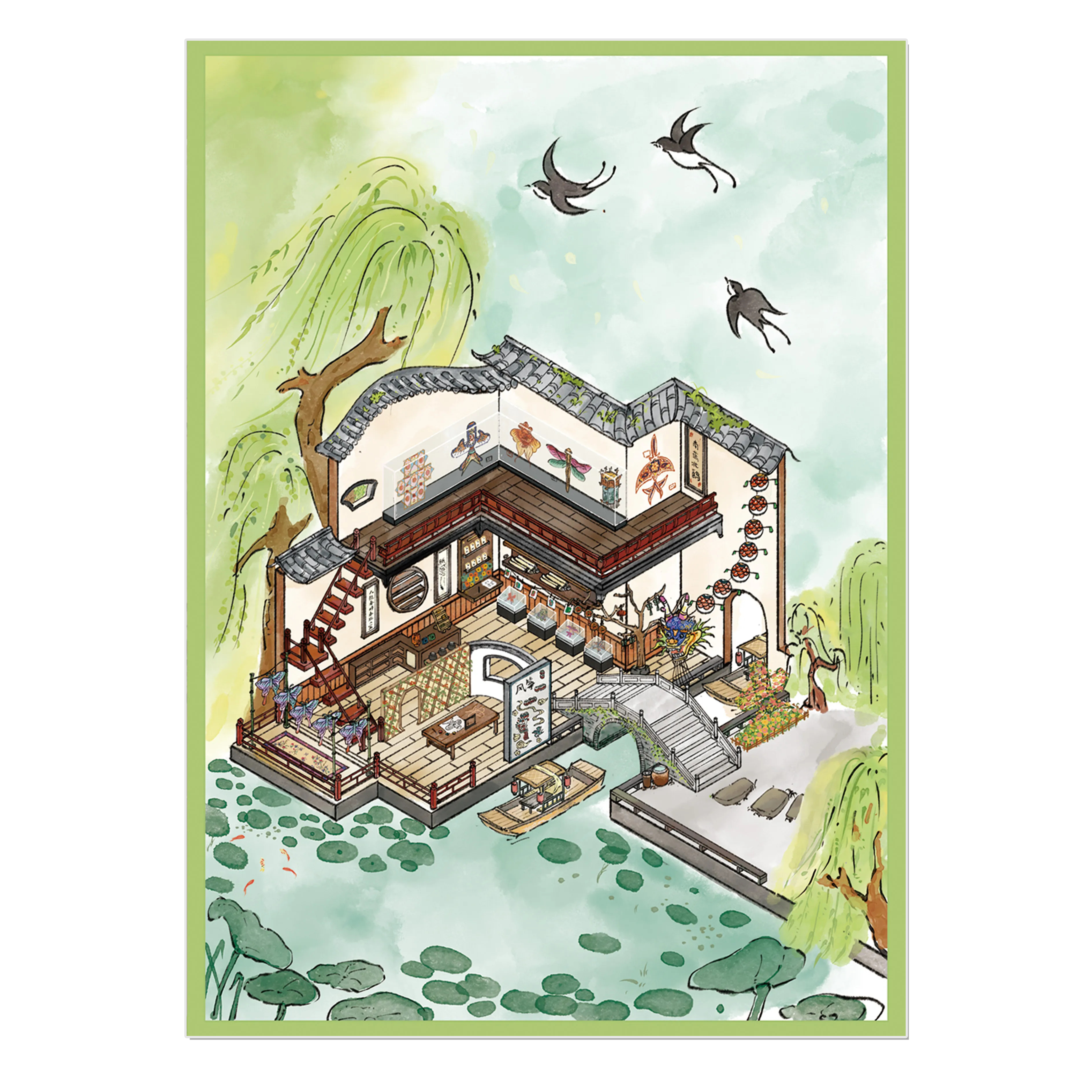 Sky-Scribe Kite 3D Miniature Scene Sticker 