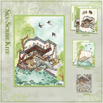 Sky-Scribe Kite 3D Miniature Scene Sticker 