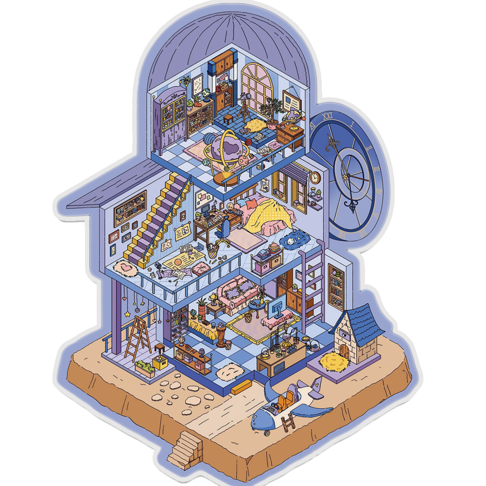 Starry Sky Fantasy House 3D Scene Sticker 