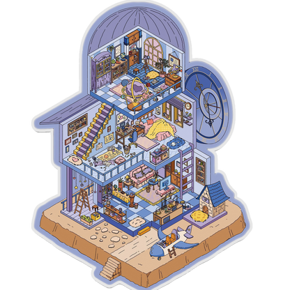 Starry Sky Fantasy House 3D Scene Sticker 