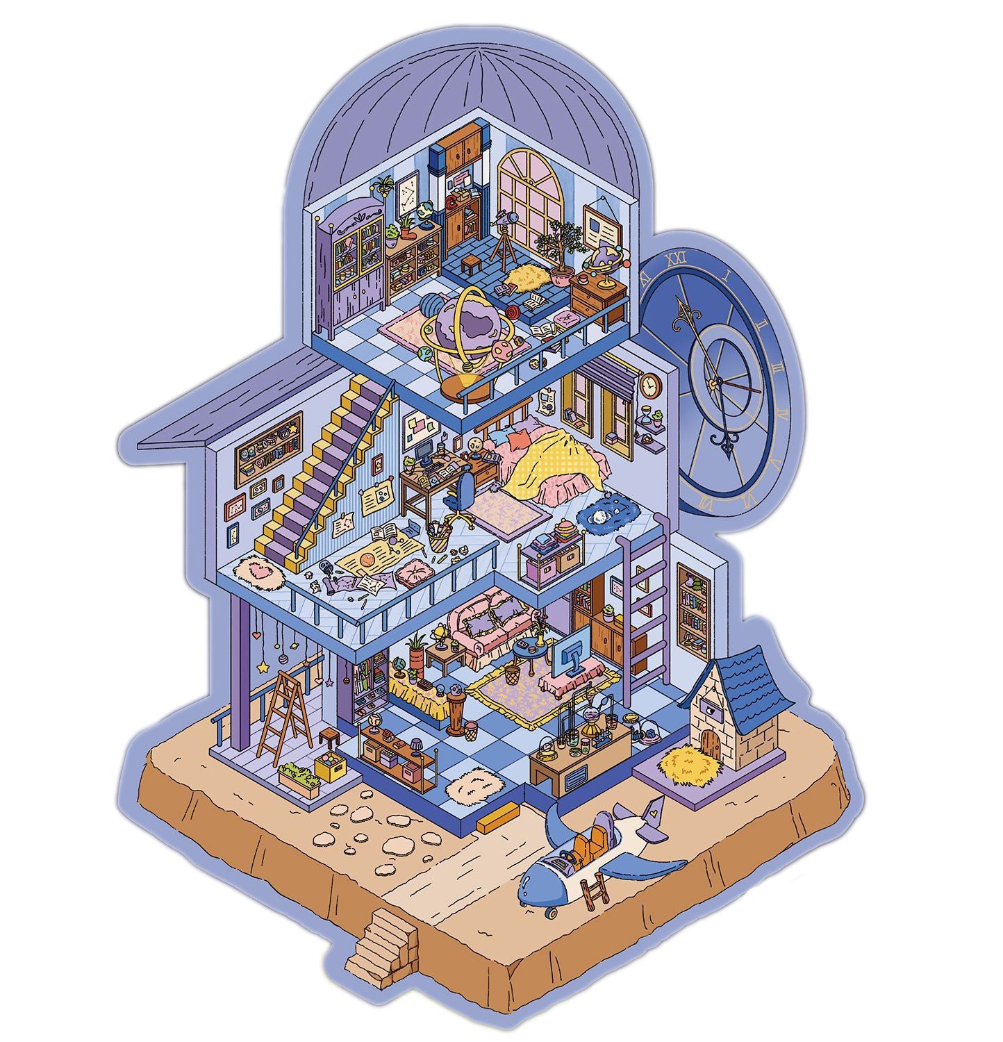 Starry Sky Fantasy House 3D Scene Sticker 