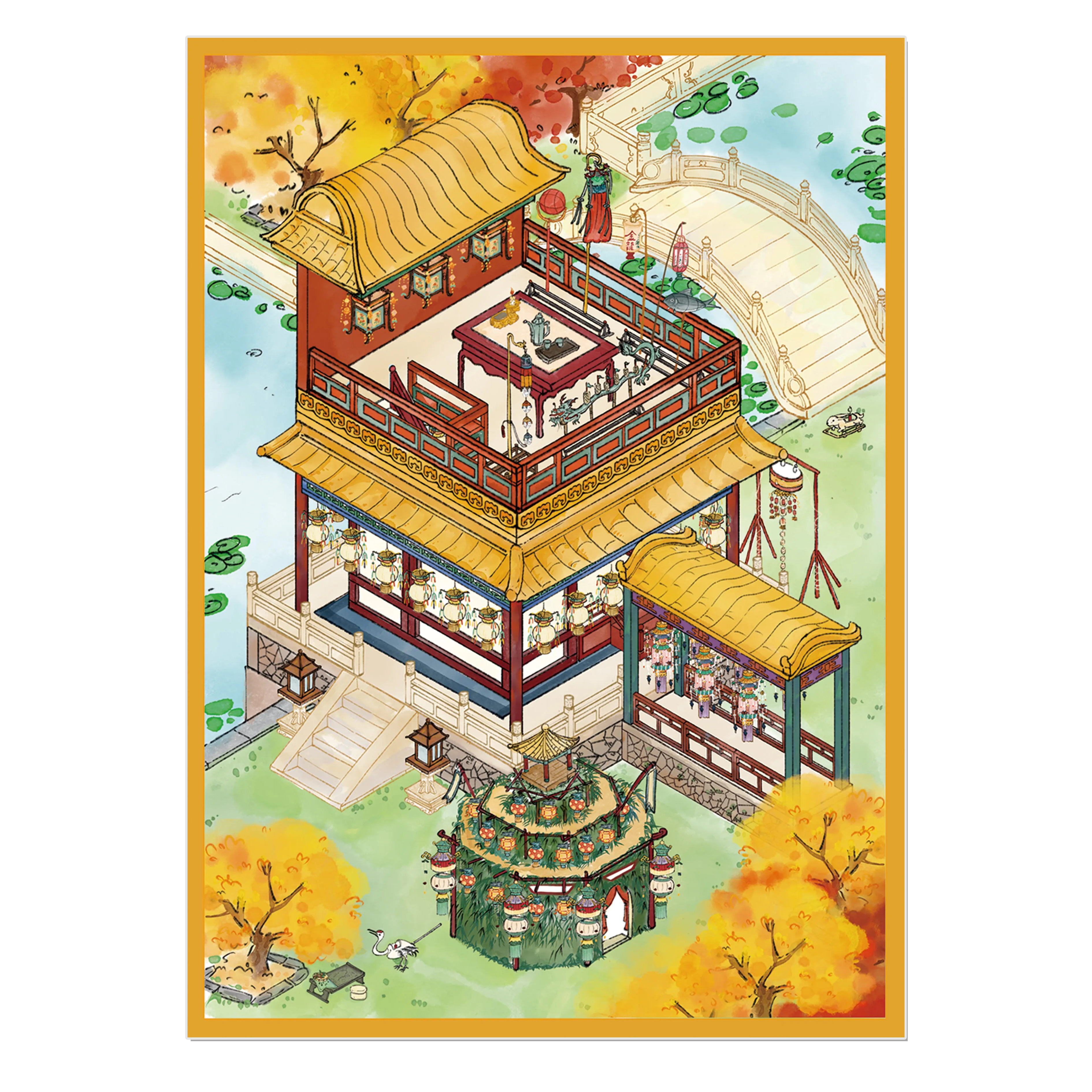 Vermilion Lantern 3D Miniature Scene Sticker 