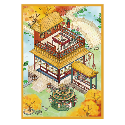 Vermilion Lantern 3D Miniature Scene Sticker 