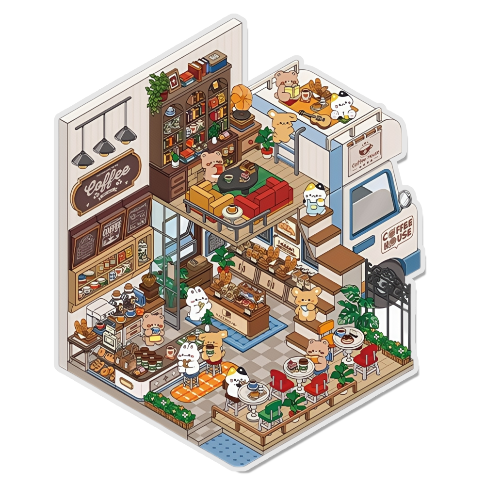 Wandering Café 3D Scene Sticker 