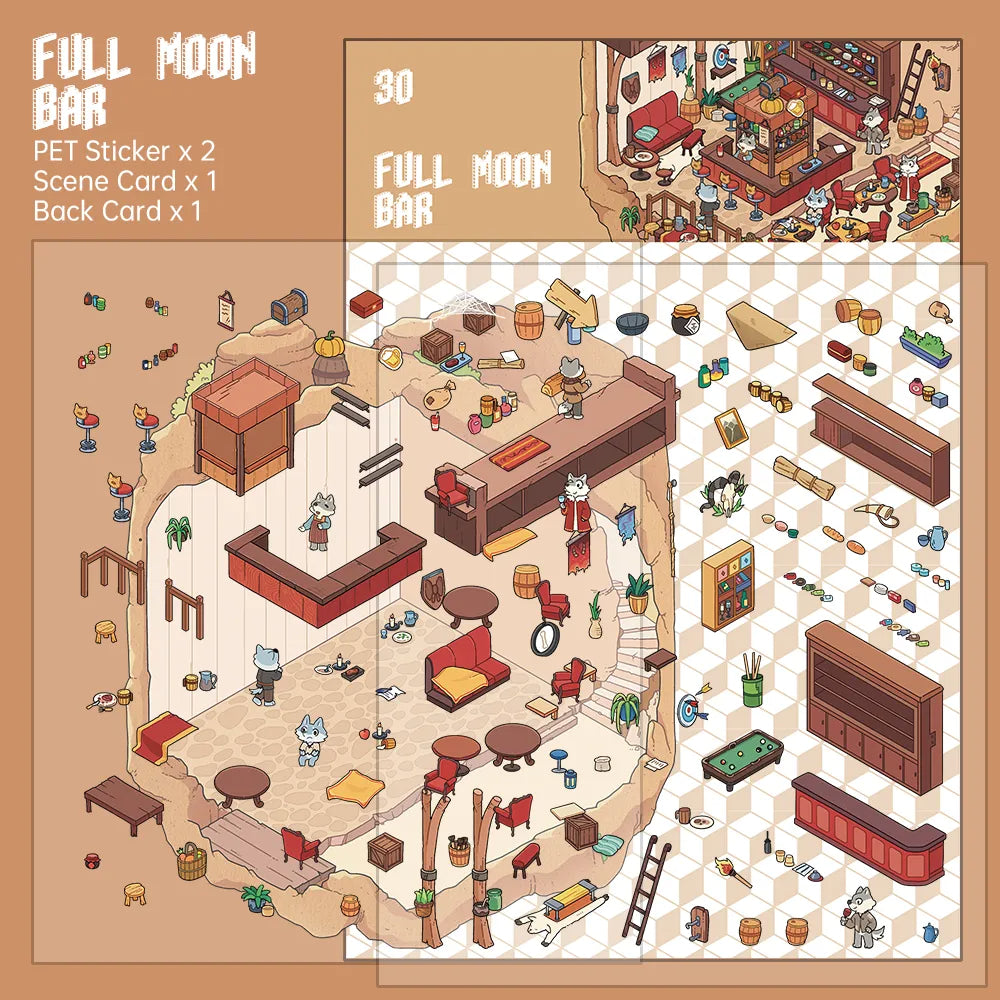 Moonlight Bar 3D Scene Sticker 