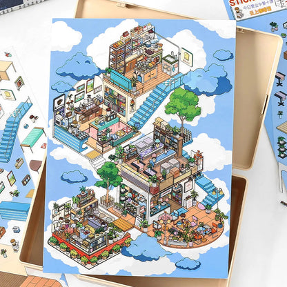 Cloudy Café 3D Scene Sticker 