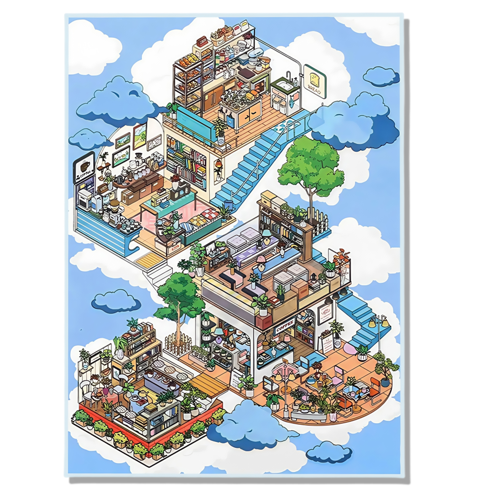 Cloudy Café 3D Scene Sticker 