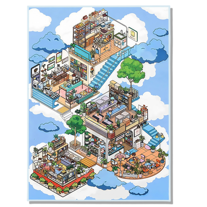 Cloudy Café 3D Scene Sticker 