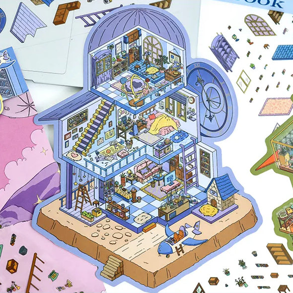 Starry Sky Fantasy House 3D Scene Sticker 