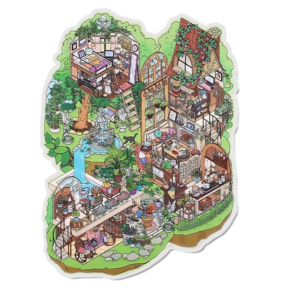 Forest Cottage 3D Scene Sticker 