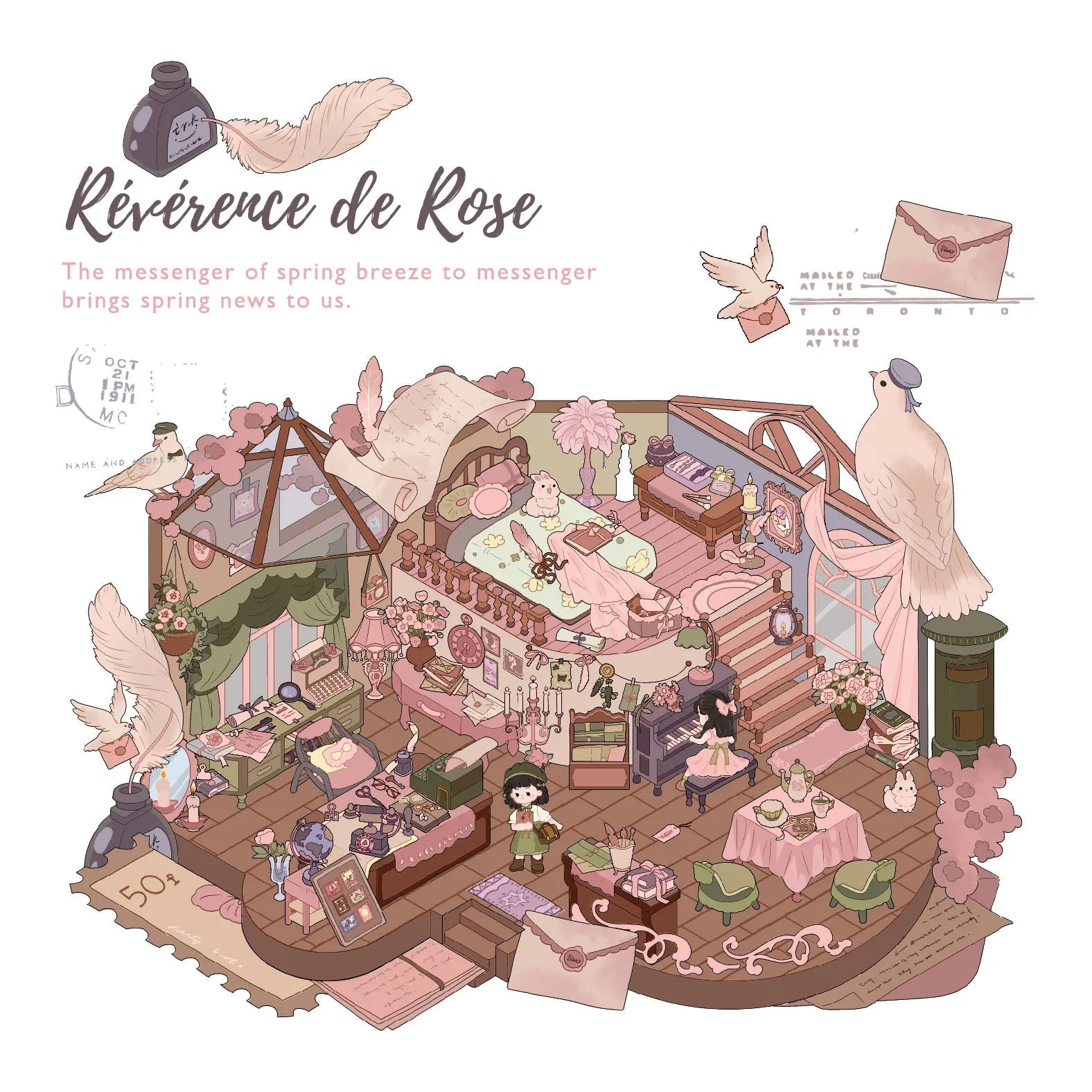 Rose-Quill 3D Miniature Scene Sticker 