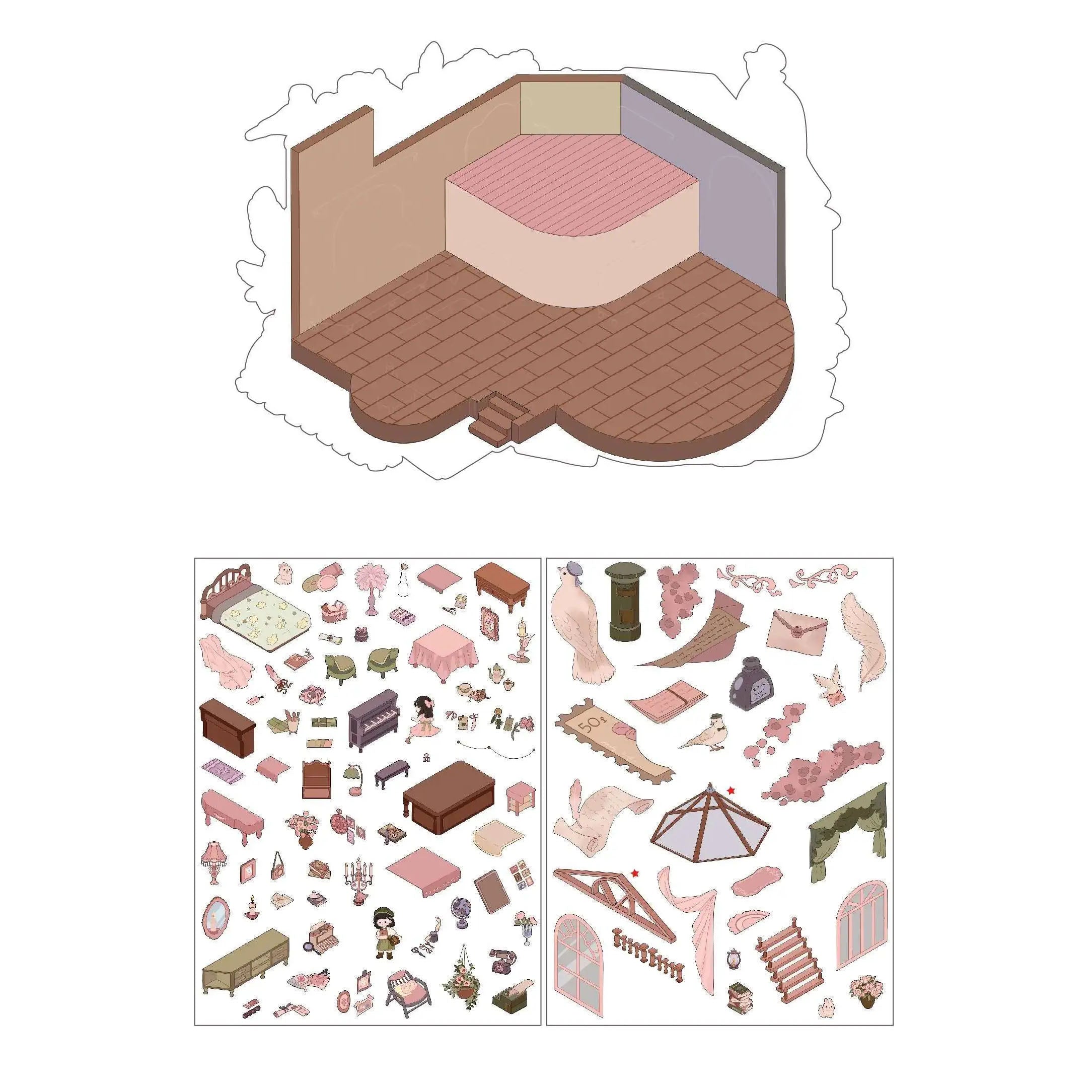 Rose-Quill 3D Miniature Scene Sticker 
