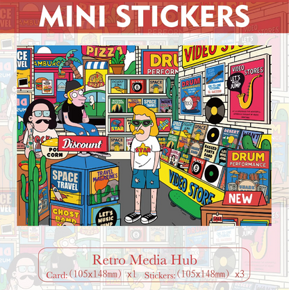 Retro Media Hub 2.5D Miniature Scene Sticker 