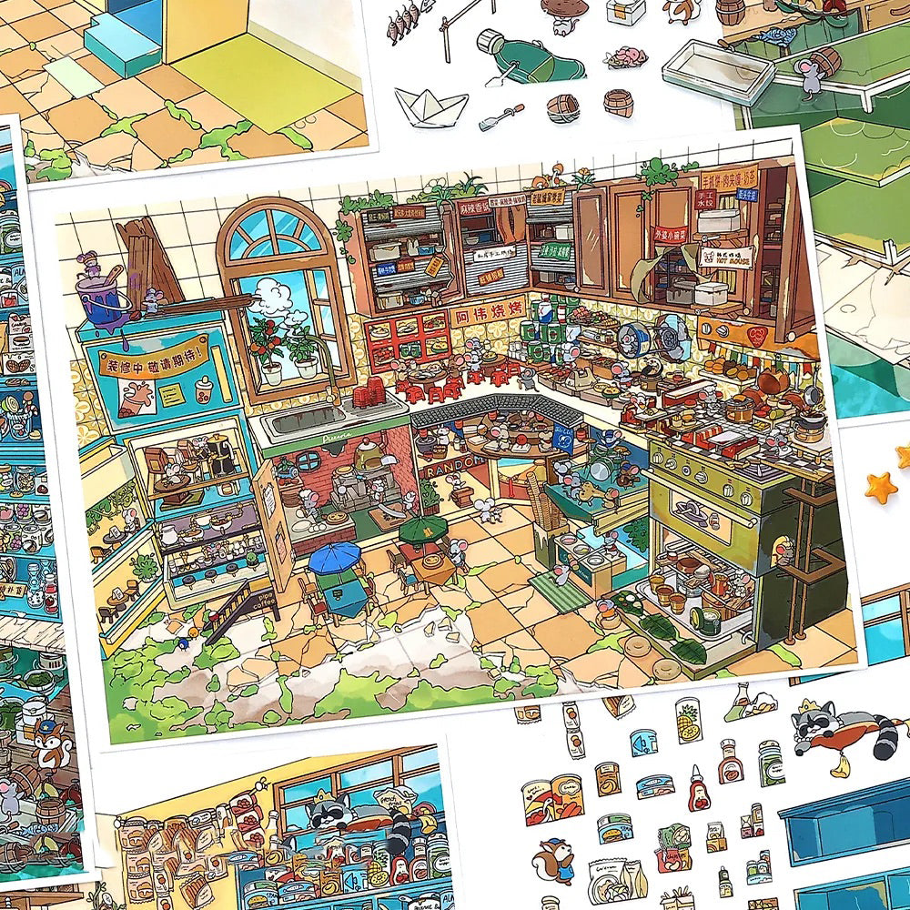 Hamster Snack Street Shop Scene Stickers