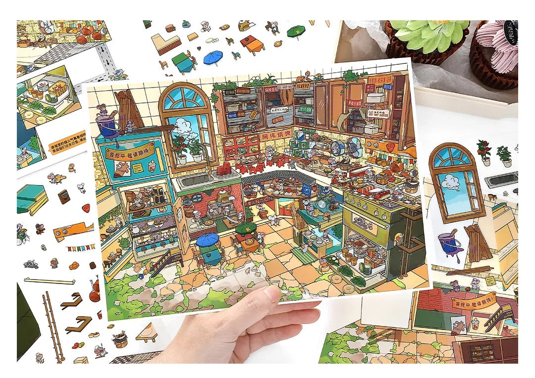 Hamster Snack Street Shop Scene Stickers