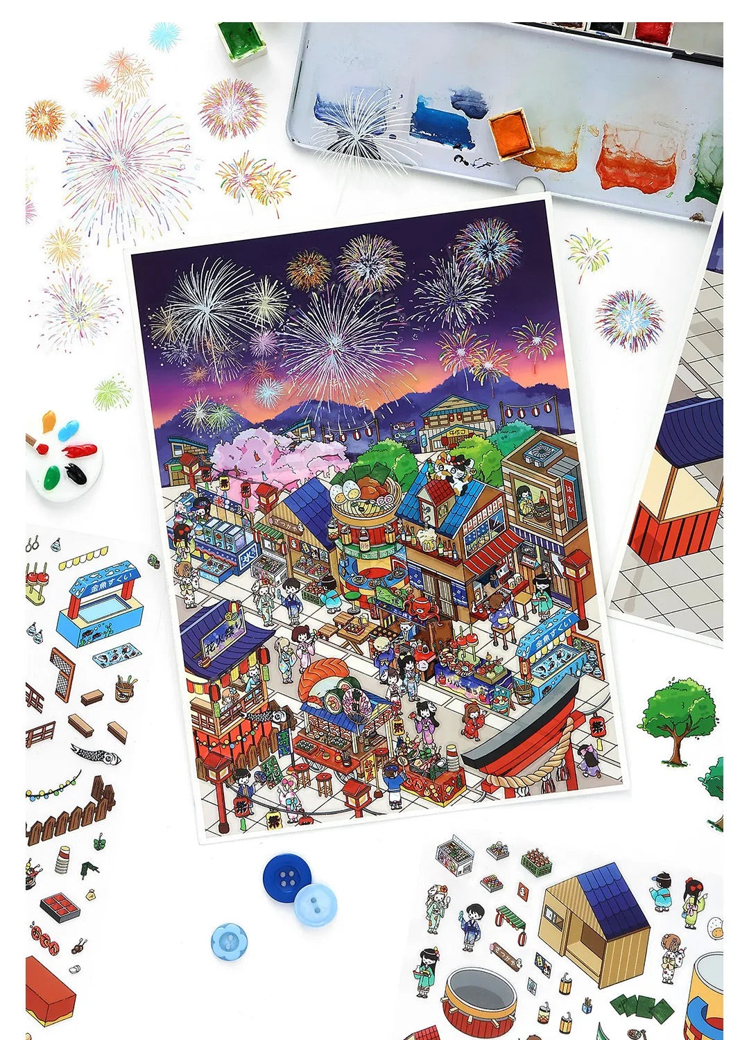 Fireworks Festival Shop Scene Stickers