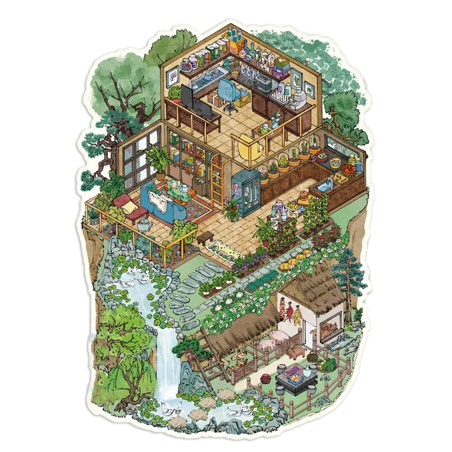 Thatched Pine Listener Room Scene Stickers